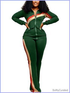 Long Sleeve Zip Up Jacket Wide Leg Pant Tracksuit Set